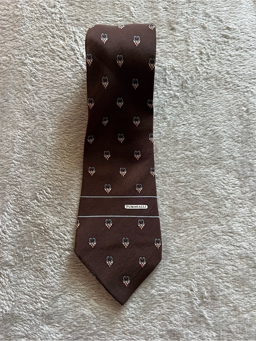 Vintage Fumagalli Made in Italy 100% Silk Brown Patterned Tie